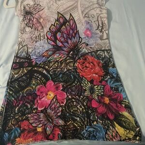Colorful Floral and Butterfly Hooded Shirt